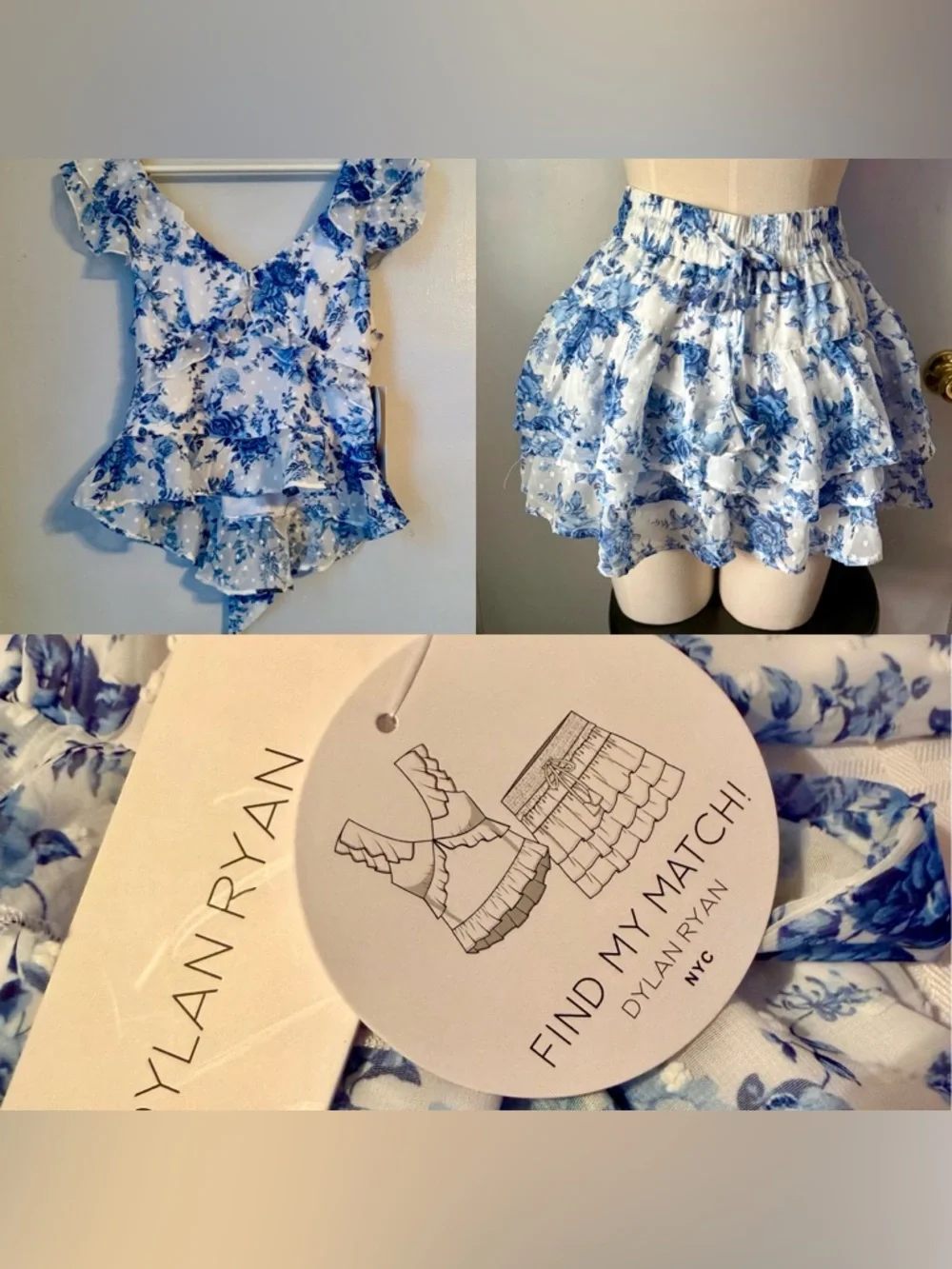 Dylan Ryan Blue Floral Ruffle Two-Piece Set - Picture 4 of 16